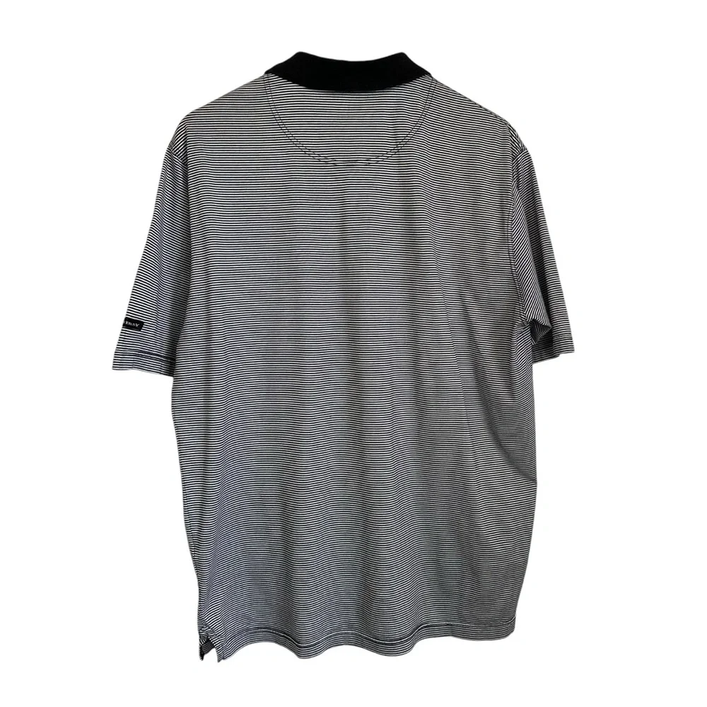 Burberry Golf Mens Striped Short Sleeve Polo Shirt Size Large Black White Cotton - Picture 2 of 10